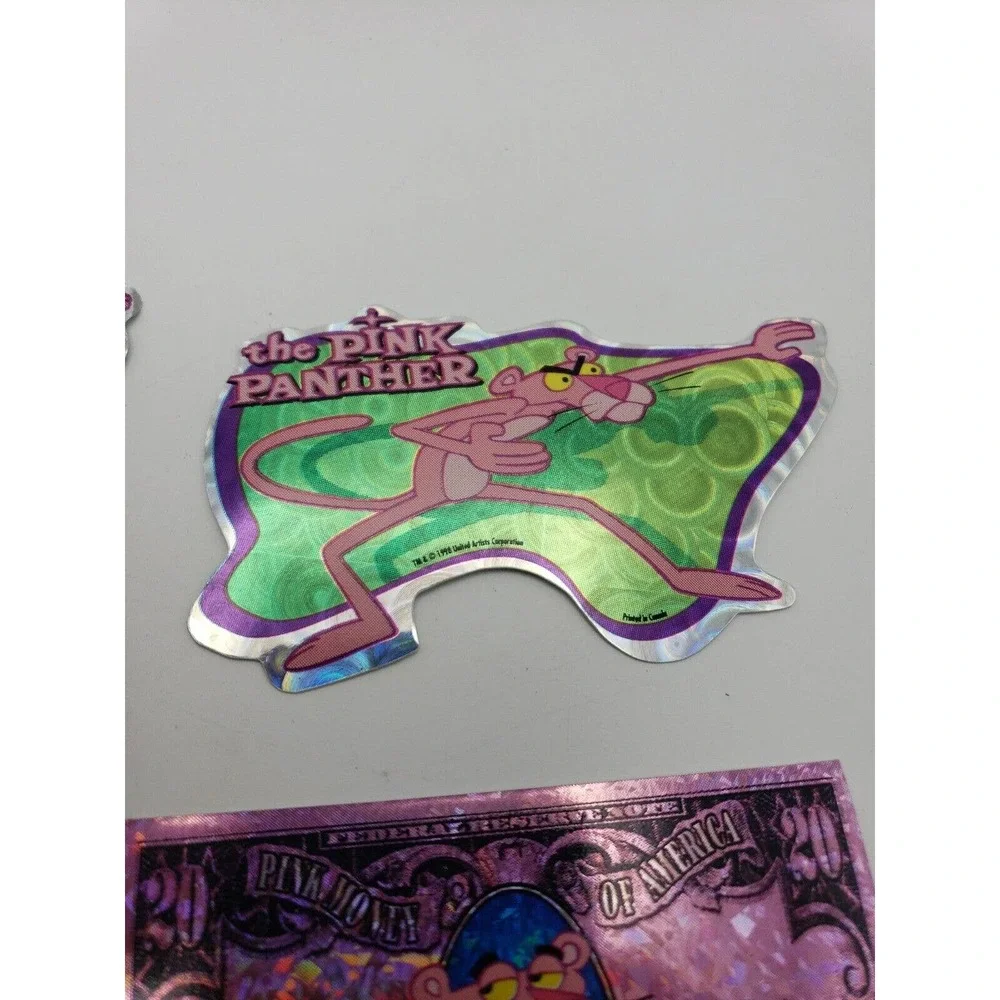 4 Vintage Stickers Pink Panther Cartoon Prism Vending Machine Stickers 1998